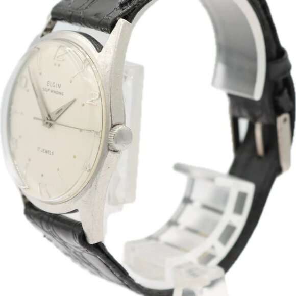 Vintage 33.5mm Elgin 4821 Men\'s Automatic Wristwatch 793 Swiss Stainless Steel